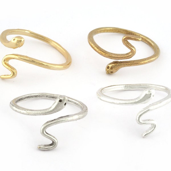 Snake Minimalist Adjustable Ring Raw brass, Shiny Silver, Antique silver, Shiny gold  (17mm 7US inner size)  5296