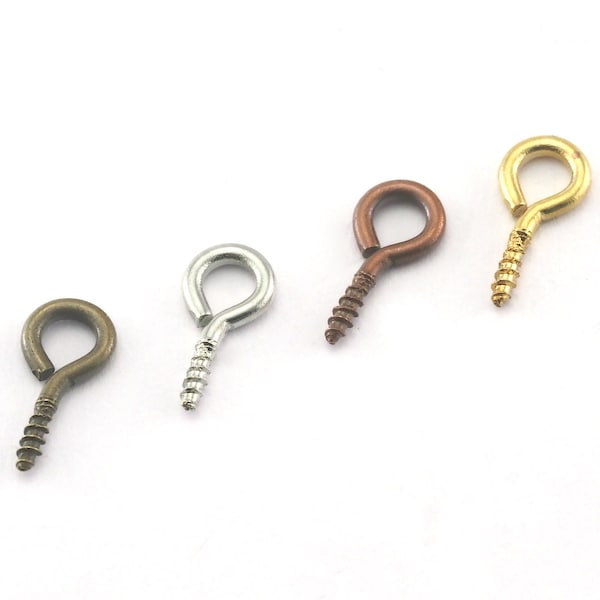 Brass Hook Eye Pins Loop Screws mini hook eye bails Eye Screw Multi Color 10x4mm OZ3890