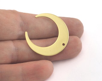 Crescent Moon Brass Pendant 30mm, Raw Brass Moon Charm, Antique Silver Crescent, Antique Brass Moon Connector, Celestial 3439