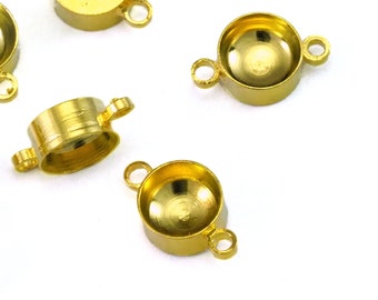 Rhinestone connector 6mm Gold tone brass  gem setting 2 loop 2156