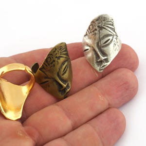 Bague visage mythologique - Laiton brut, argent vieilli, plaqué or -3697 image 2