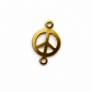 Peace Symbol Connector Charm, Raw Brass Link, 16x10mm, 1.2mm Hole, Double Loop Pendant, Minimalist Jewelry Component, Boho Connector -459