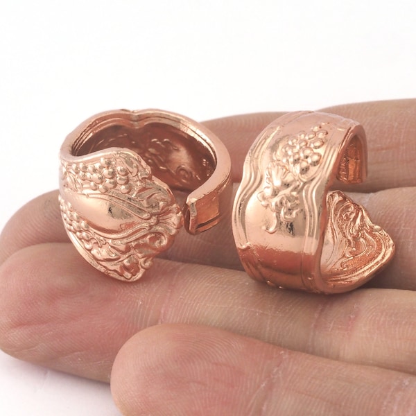 Spoon Ring Flower Patterned Adjustable Rose Gold Plated Brass  (17.5mm 7US inner size) OZ2683