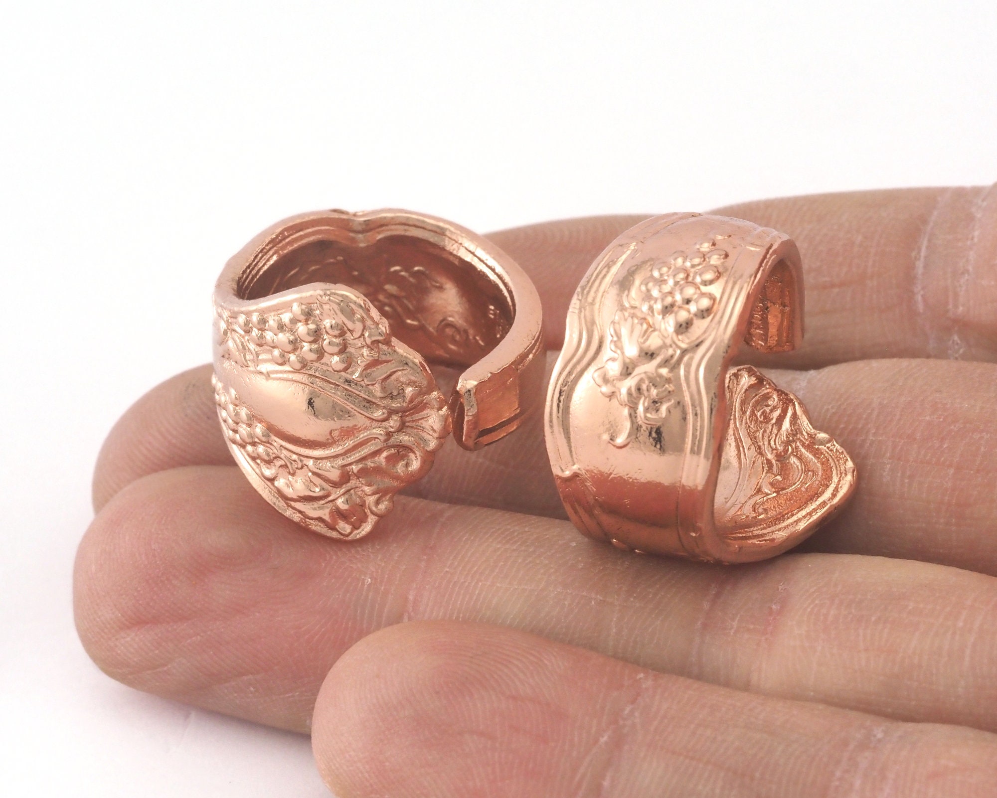 Spoon Ring Flower Patterned Adjustable Rose Gold Plated Brass 17.5mm 7US inner size OZ2683