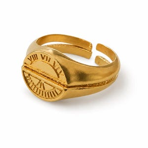 Adjustable Raw Brass Sunburst Ring, Half Circle Signet Ring, Geometric Statement Ring, 6–8 US, 2 Pattern Options 3919