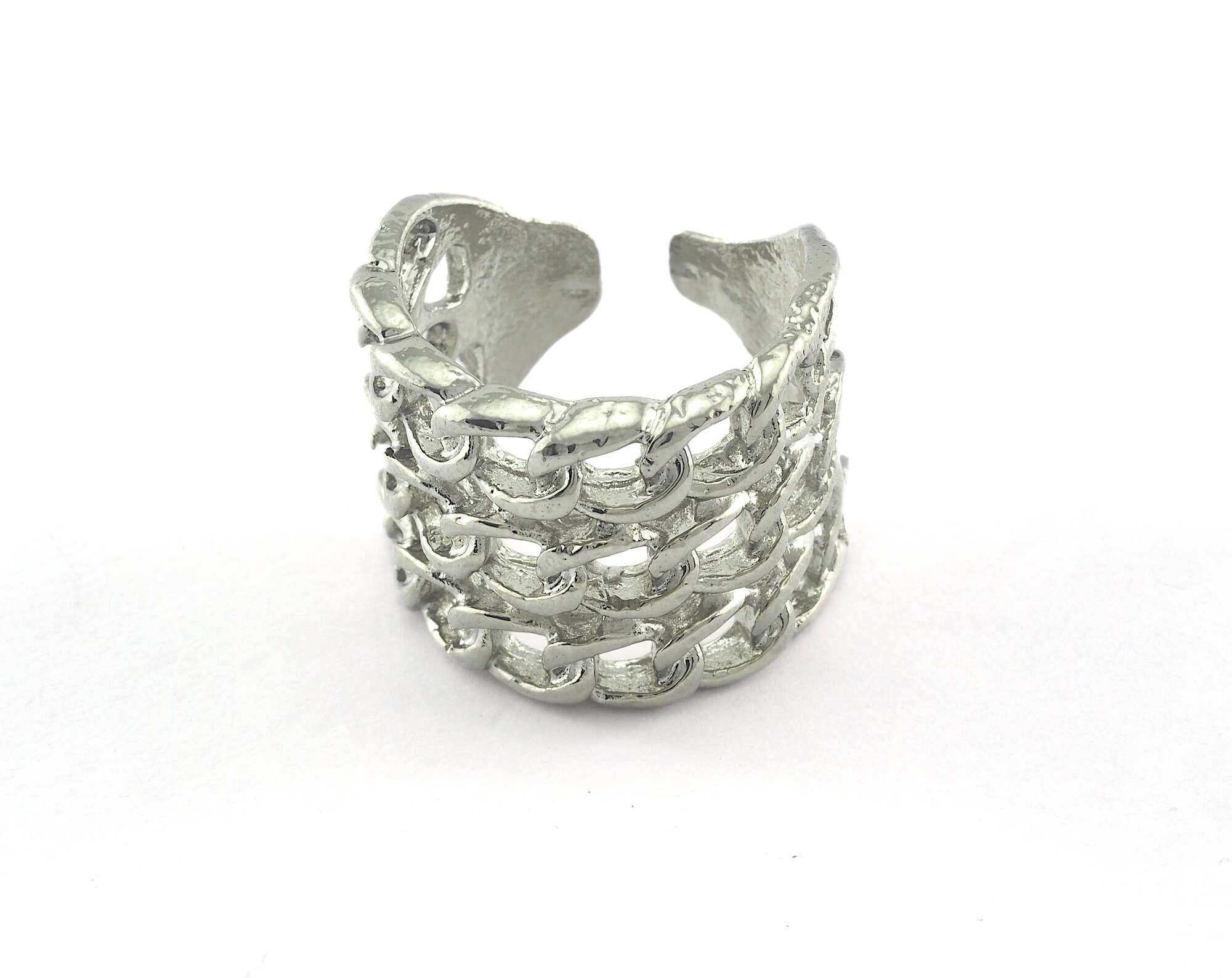 8 eight★メッシュリング★【シルバー】 Chain Adjustable Ring Silver Tone Brass (18mm 8US Inner Size