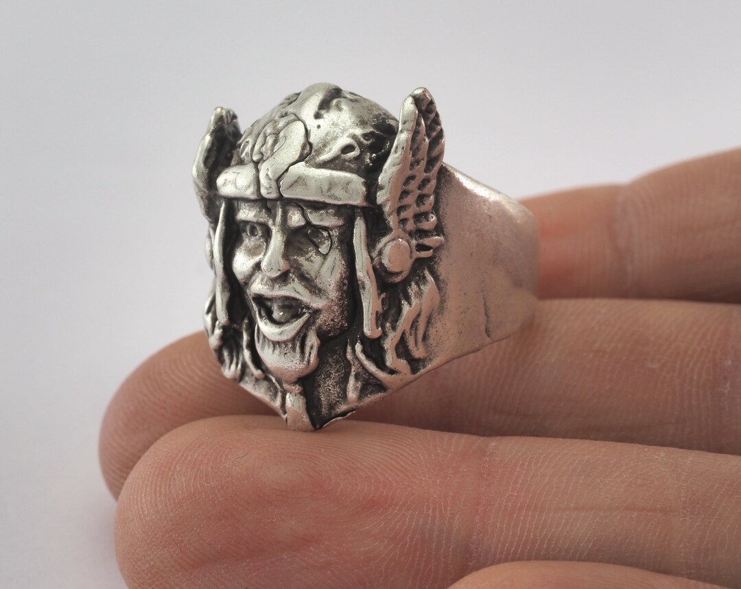 Viking Face Adjustable Ring Antique Silver Plated Brass (20mm 10US