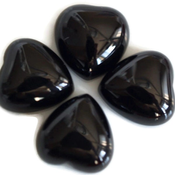 Natural Black Onyx 10 or 12 or 14mm Heart Gemstone Cabochons