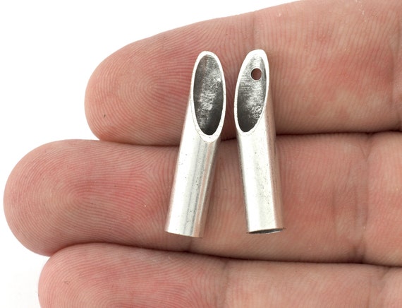Diagonal Cut Tube Rod Charms Antique Silver Plated Brass