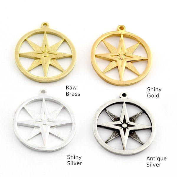 Compass Charms Pendant Raw Brass - Antique Silver - Shiny silver - Shiny gold 24x21mm 3010