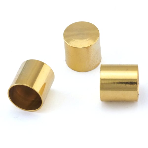 Cord End Caps Gold Plated Brass 10x10mm (9mm inside diameter) Leather Cord Terminator cord  tip ends, ribbon end, ENC9 2415