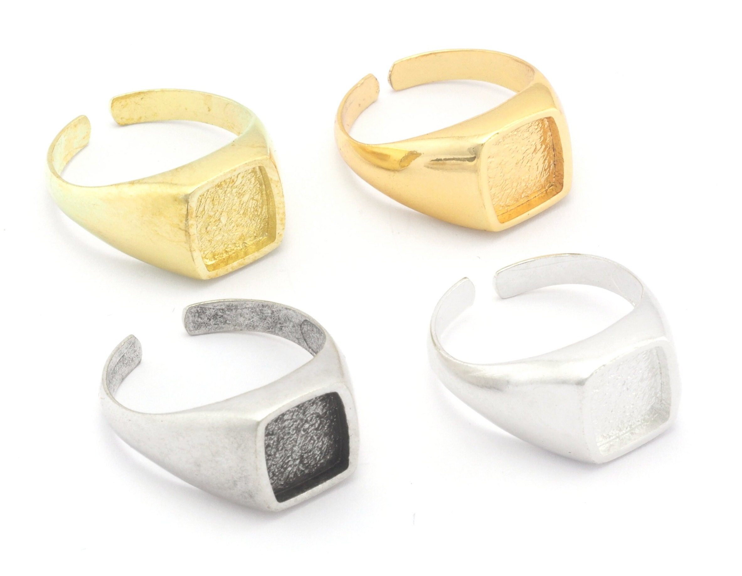Signet Square Ring Adjustable Blank Base - Raw Brass or