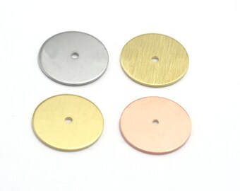 Heishi, Round 18mm middle hole Tag Stamping Blank Raw, Brushed Brass,  Copper, Stainless Steel 0.8 mm 1 hole Findings Heishi  4477