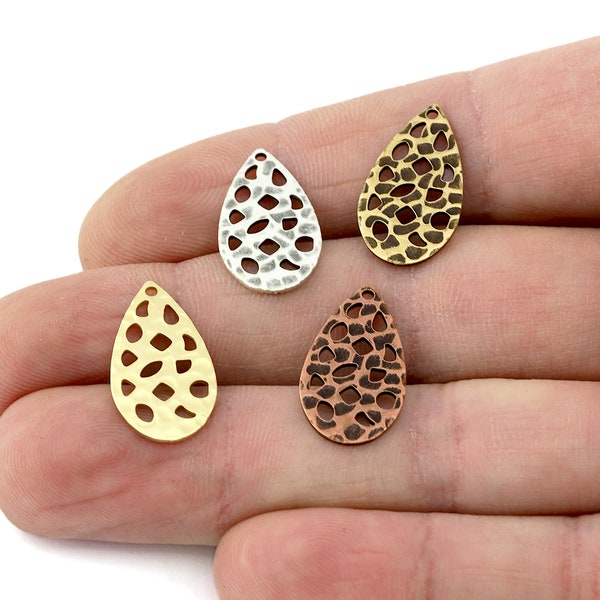 Drop Shape Hammered Charms one hole 20x11.5mm (0.8mm) Raw brass - Antique Bronze - Antique Copper - Antique Silver charms earring parts 5214