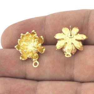 Lotus, Flower Earring Stud Post Raw Brass 21x18 mm Earring  Blanks 5179