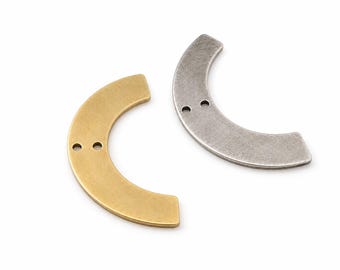 Raw Brass & Antique Silver Crescent Connector Blank 50x25mm, Half Moon Stamping Charm, Brass Jewelry Finding with 1.5mm Holes 2378-200