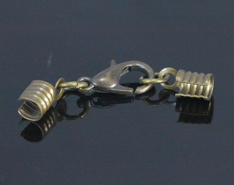 lobster clasps with (brass) crimp end Antique brass tone (alloy) (3mm) set (12mm Lobster) Cord tips 12C30B 519