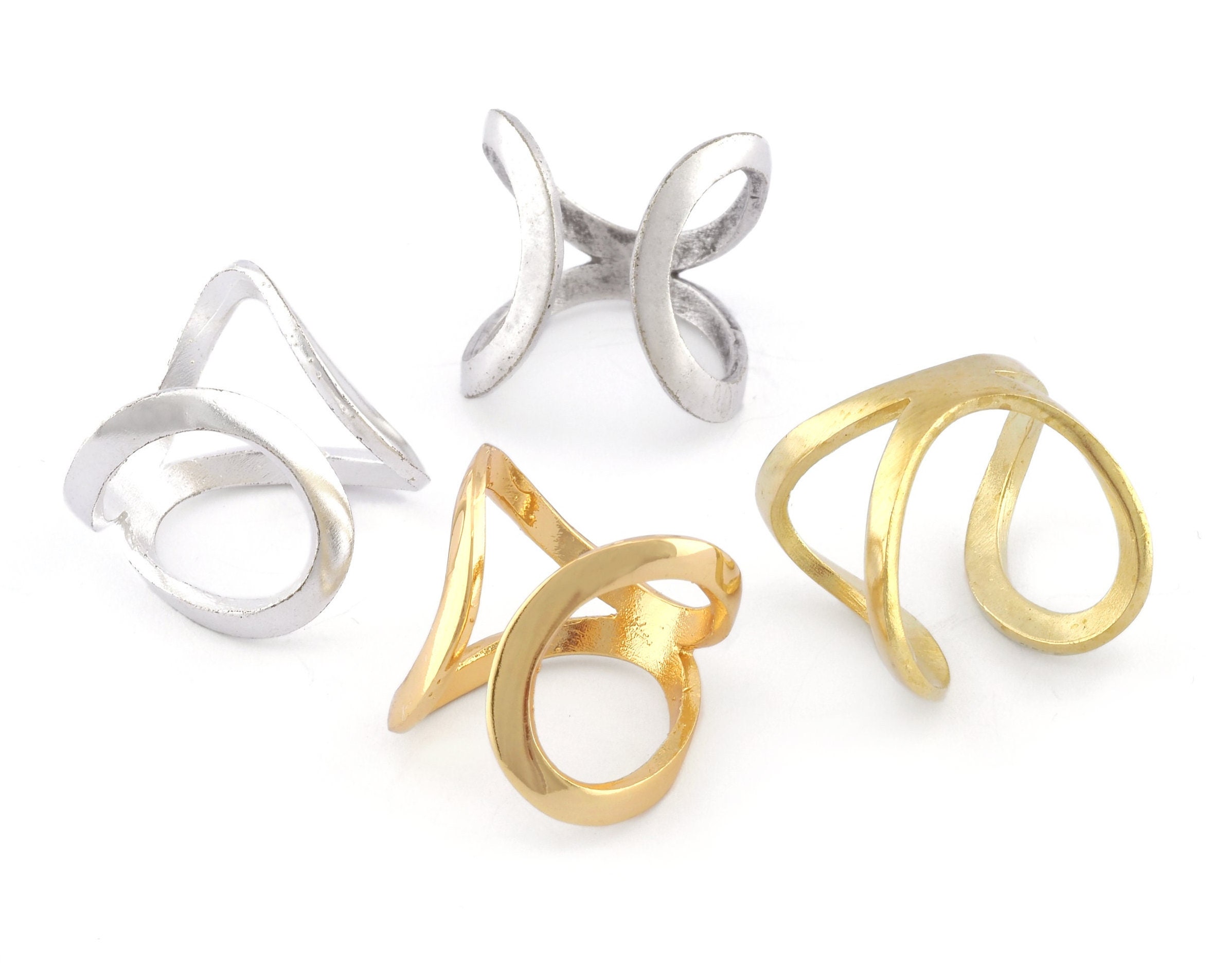 Infinity Adjustable Ring Raw Brass - Antique Silver Plated - Shiny Silver - Shiny Gold Plated Brass (16.5mm 6US inner size) OZ3377