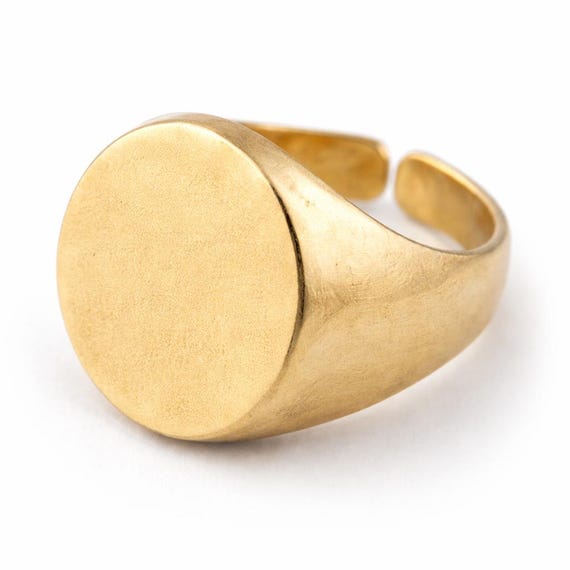 Adjustable Raw Brass Signet Ring Blank (US 7-9) – Gold Plated & Antique Silver Options, Engraving Base -3680