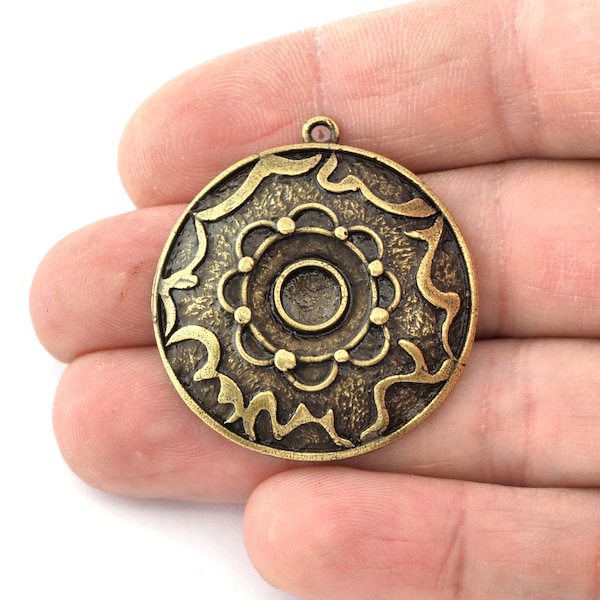 Round Blank Charms, Bezel Setting Blank Resin Pendant Antique bronze plated brass 6mm Blank  5433