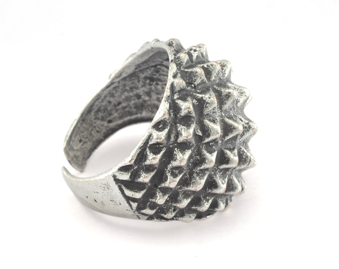 Antique Silver Finish Oxidised Brass Base Stone Work Ring (Adjustable)