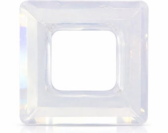 Square ring fancy stone 4439 Swarovski® Crystal white opal (234) 14mm Square Frame cab17-13