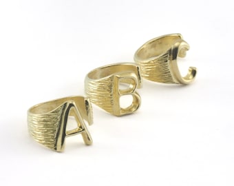 Letter Signet Ring Initial Adjustable Raw Brass Raf9