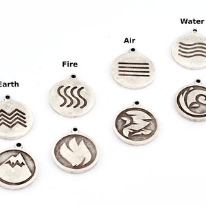 Vier Elemente Erde, Luft, Wasser, Feuer Symbole Charms Anhänger Antikes versilbertes Messing (20 x 17 mm) 5131 - 5132 - 5133 - 5134