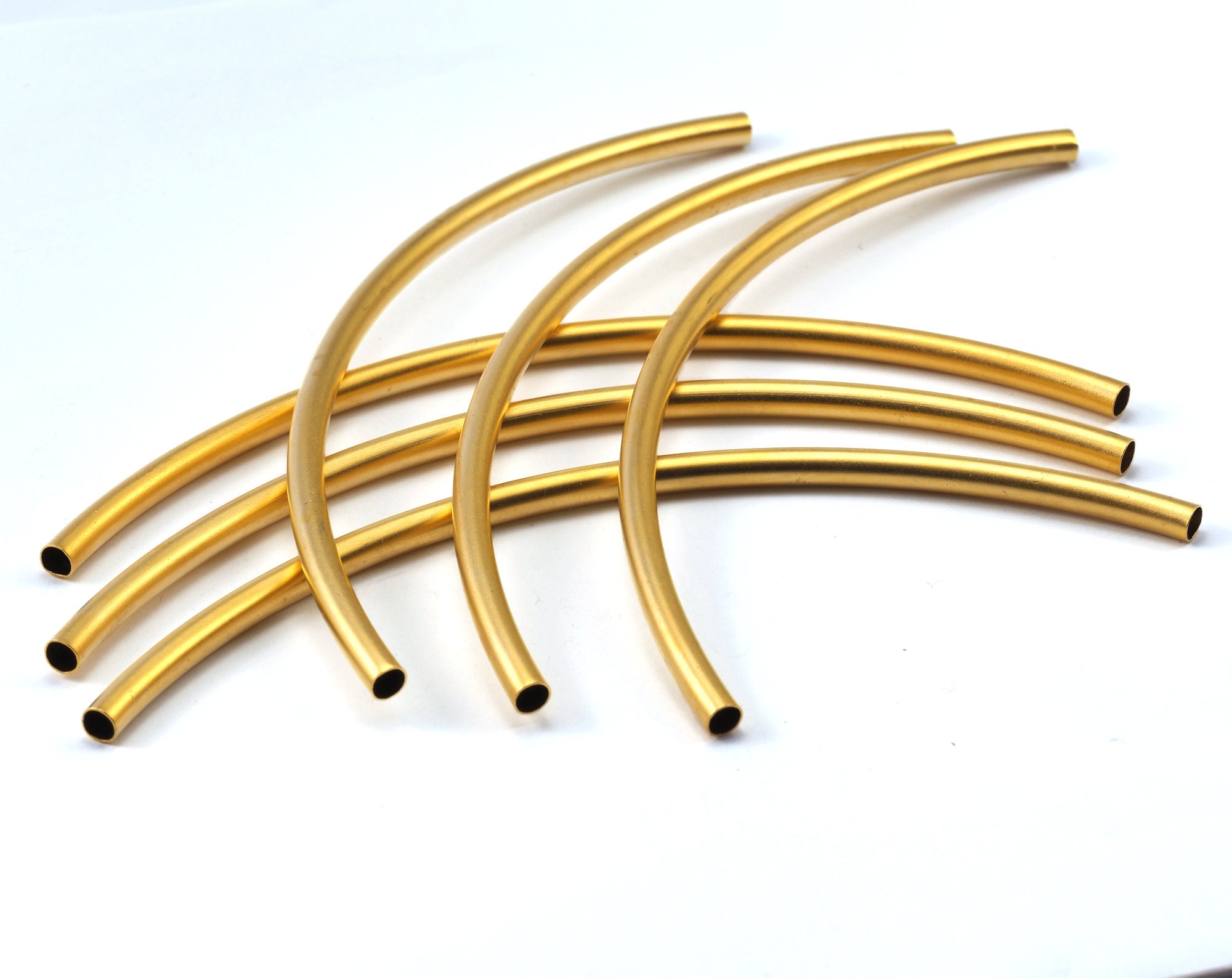 Gold plated brass curved round tube 5x115mm 4.5mm hole Etsy