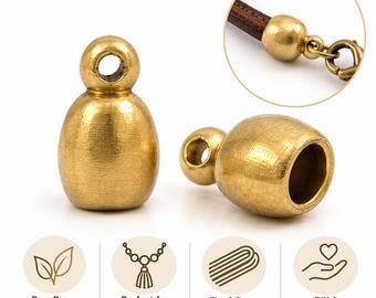 Tapón de latón sin tratar para cordón, orificio interior de 2,7 mm, orificio superior de 1 mm, 8,7 x 5,8 mm. Accesorio para joyería, tapón de borla, extremo de cordón para collar o pulsera 1237R ENC2
