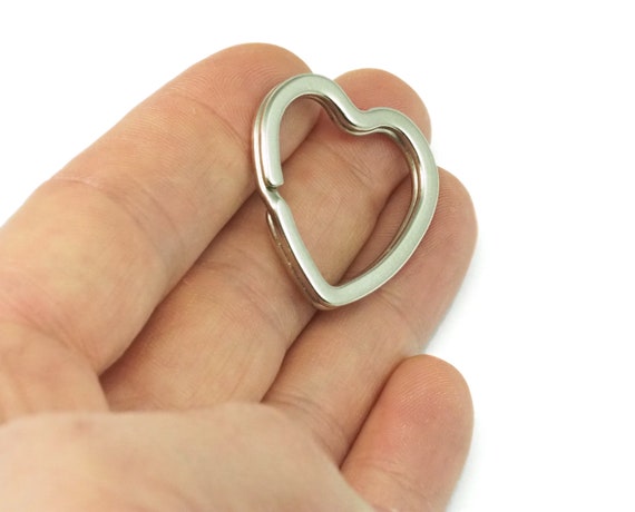 Z429 10 Split Key Rings Unique Heart Shape Silver Tone Iron 31mm x 31mm