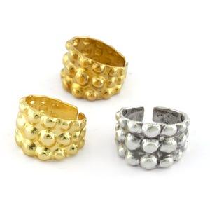 Bubbles Adjustable Ring Raw brass, Antique Silver, Shiny Gold Plated (19mm 9US inner size) Oz3682
