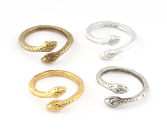 Adjustable Snake Ring, Raw Brass, Silver, Gold Finish -5288