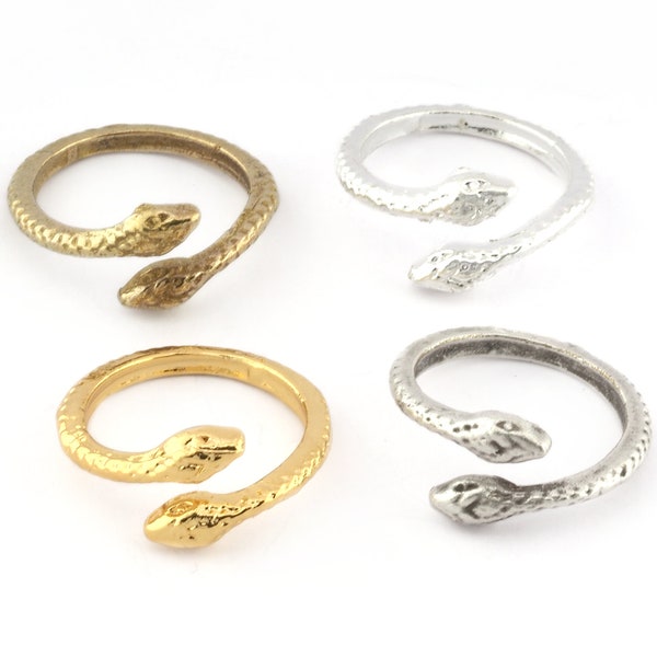 Wrap Snake Ring Adjustable Raw brass, Shiny Silver, Antique silver, Shiny gold  (16mm 5US inner size) 5288