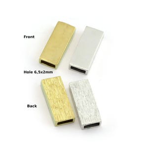 Rectangle Brass Cord End Cap, Antique Silver/Raw Brass (22x9mm, 6.5x2mm Hole) 5649 Enc6