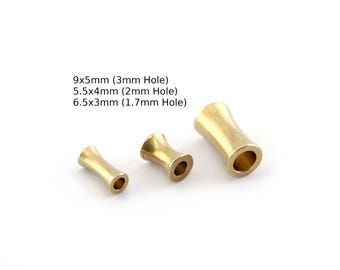 Raw Brass Hourglass Tube Beads, Large Hole Spacer Beads, Jewelry Making Findings, 3 Sizes, 1.7mm 2mm 3mm Holes -BAB 5564