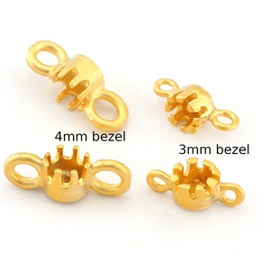 Beads Prong Connector charms bracelet parts setting bezel blank 4mm or 3mm Gold plated brass gem setting 2 loop 4898