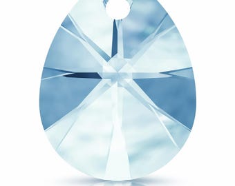 Swarovski 6128 Pear Pendant 8mm Aquamarine – Crystal Teardrop Charm – Jewelry Making Supply -cab-126