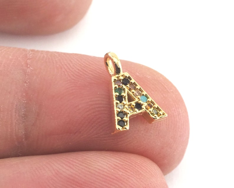 Micro Pave Letter Rhinestone 12mm initial necklace Gold Plated Brass alphabet letter charm bracelet letters 4092