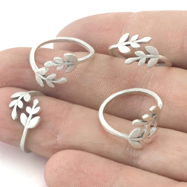 Minimalist Ring Flower Leaf Ring Small rings Adjustable Ring Antique silver plated Brass (3US 5US inner size) Oz4356