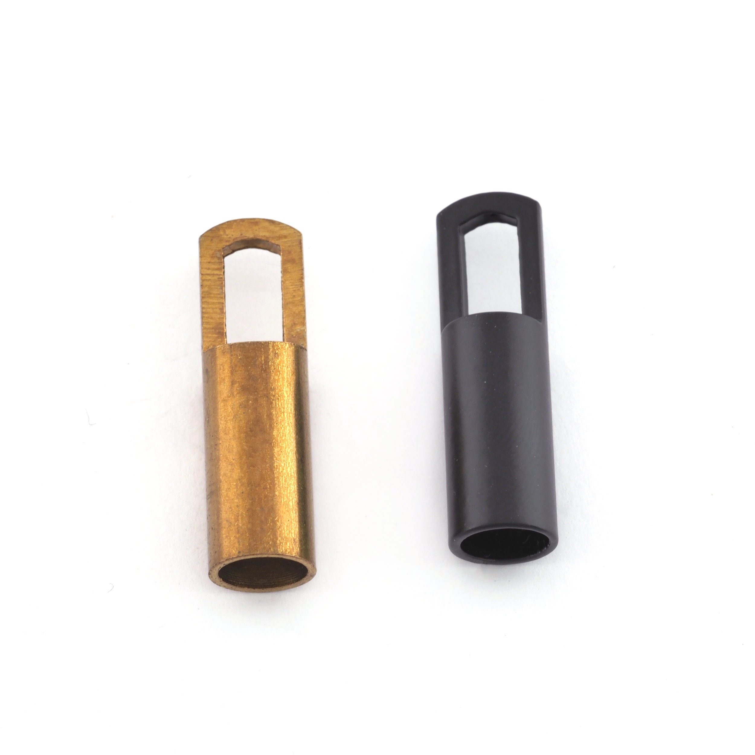 Round Cord End Caps , Raw Brass, Black Painted 9x32,5mm 3/8x1 1/4