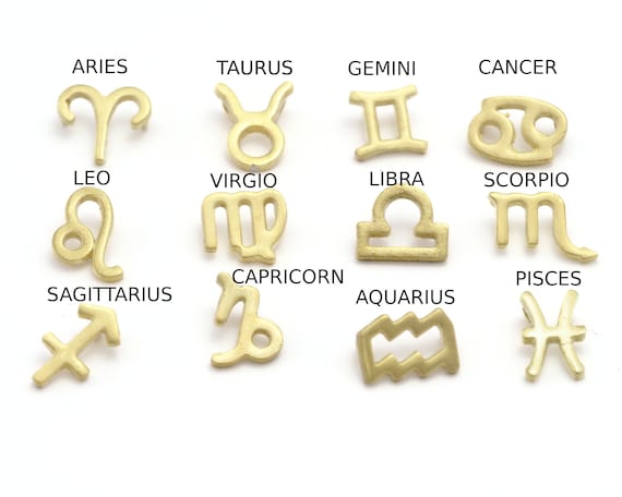 Raw Brass Horoscope Zodiac Symbol Charm, 10mm Pendant -4490