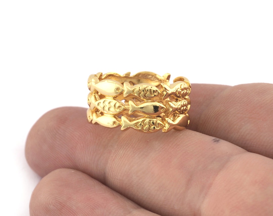 Fish Ring Adjustable Brass - Shiny Gold Plated (18.25mm 8US Inner Size ...