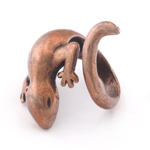 Lizard Animal Adjustable Ring Antique copper plated Brass  (18mm 7.5US inner size) OZ3846