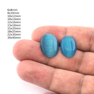 Cabochons oeil de chat en verre synthétique bleu ovale à dos plat Cab151