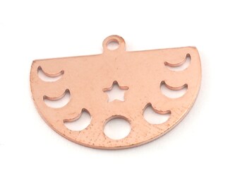 Dije de media luna de cobre crudo con estrella, fornitura celestial - 4117