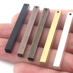 Raw brass, Antique silver, Antique copper, Black painted square stamping bar 5x50mm 3/16x2 square rod 2mm 5/64 12 gauge hole B8 image 2