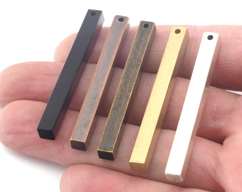 Raw brass, Antique silver, Antique copper, Black painted square stamping bar 5x50mm 3/16x2 square rod 2mm 5/64 12 gauge hole B8 image 2