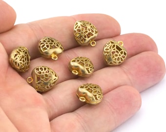 Raw Brass Heart shape 3D 12mm 1/2" Pendant finding O31