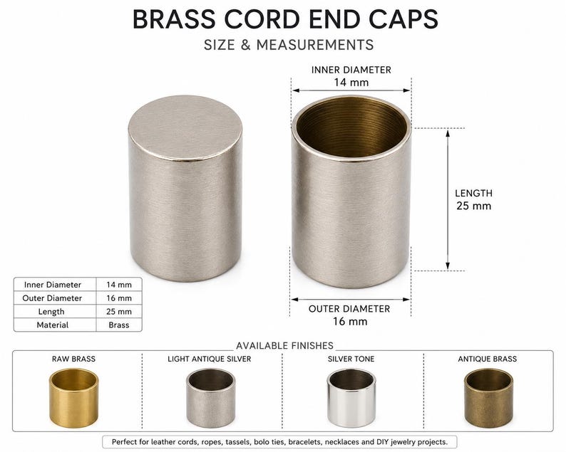 Light antique silver brass tube cord ends for leather rope and jewelry making supplies